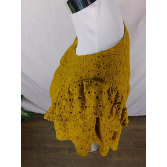 A New Day Mustard Eyelet Ruffle Sleeve Top Boho Witch M - Picture 6 of 12